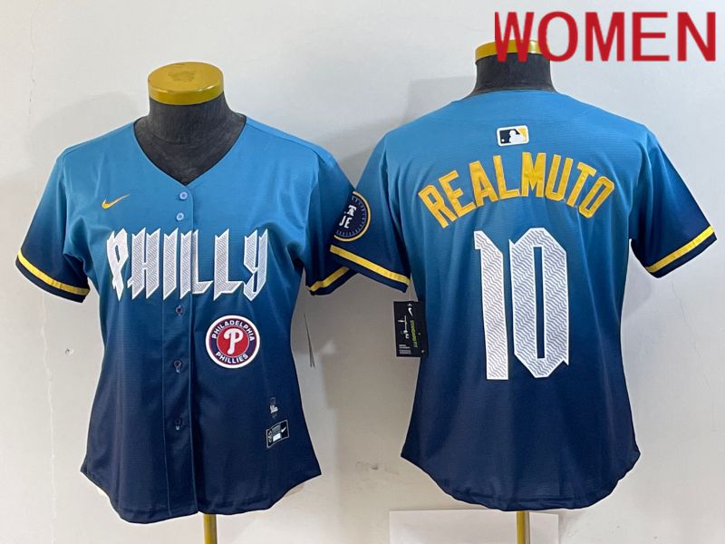 Women Philadelphia Phillies 10 Realmuto Blue City Edition Nike 2024 MLB Jersey style 5
